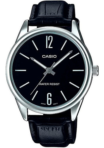  Reloj Casio Hombre Mtp-v005l-1b Correa De Cuero Negro 