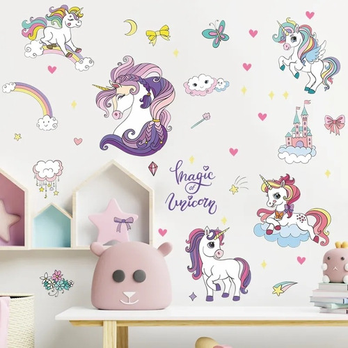 Vinil Decorativo Infantil Autoadherible Niños Unicornio Pare