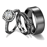 Conjunto De Anillos De Boda De Oro Negro 18k Para Parejas Co