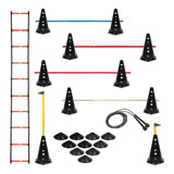 20 Cones Furados Com 10 Barreiras + 10 Pratos + Escada Agilidade + Corda De Pular - Treinamento Funcional 