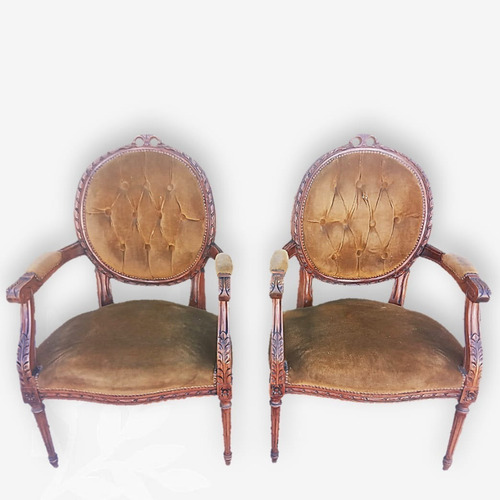 Antiguo Par De Sillones Petit Medallon Estilo Luis X V I