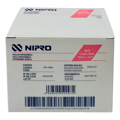 Aguja Hipodermica 18g X 1 1\u002F2 Nipro Caja\u002F100 Capacidad En Volumen 5 Ml | MercadoLibre