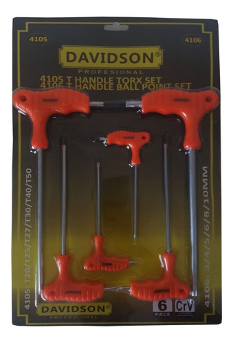 Juego Llaves Torx Mango T 6pzas Cromo Vanadium Davidson