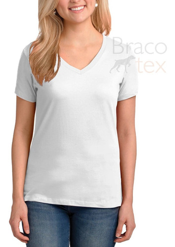 Remera Mujer Escote V Lisa 100% Algodón Premium