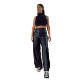 Pantalon Palazzo Cuero Engomado Tiro Alto Elastizado Mujer