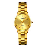 Reloj Mujer Skmei 1695 Acero Minimalista Elegante Clasico Color De La Malla Dorado