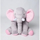 Almofada Elefante Dumbo Pelúcia 62cm Bebê Cinza Com Rosa