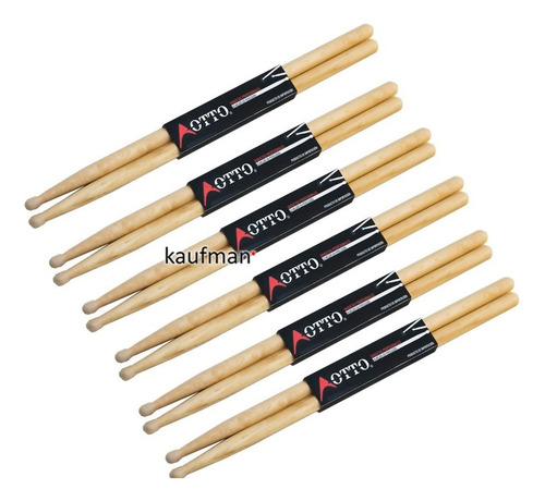 6 Pares Baquetas Bateria Otto Madera De Maple Punta De Nylon Color Natural Tamaño 5a