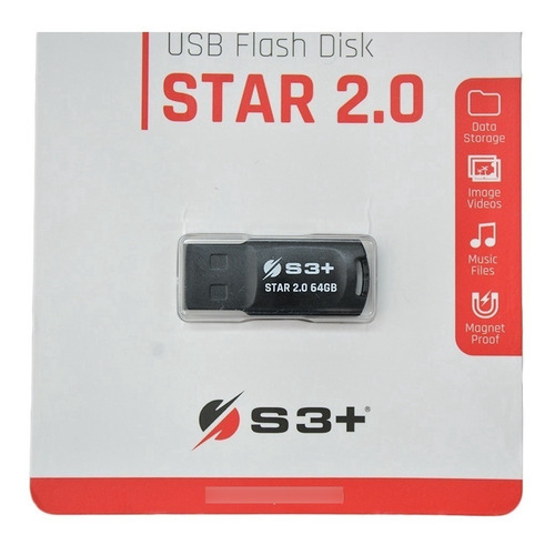 Pen Drive S3+ Star 2.0 Usb Flash Diks 64gb Preto Liso