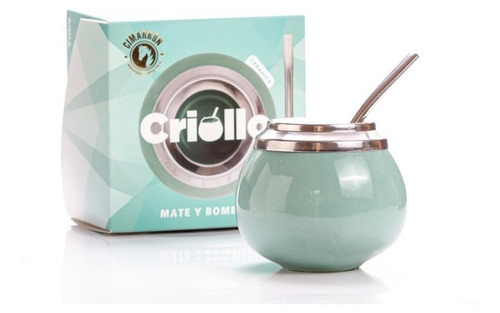 Mate Criollo Ceramica Acero Inoxidable Bombilla Caja Regalo