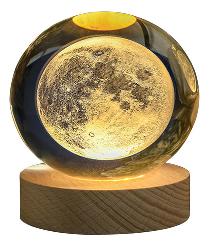 Esfera De Cristal 3d Con Luz Nocturna Base Led - Luna