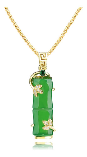 Tikcauz Collar De Jade Con Colgante De Jade Verde Chapado E.