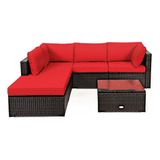 Set Exterior Mimbre 6 Pzs Rojo Gpl