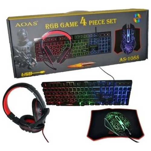 Kit Gamer Teclado Mouse Audifonos Mousepad As-1088