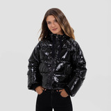 Parka Acolchada Metalizada Negra Mujer Raindoor