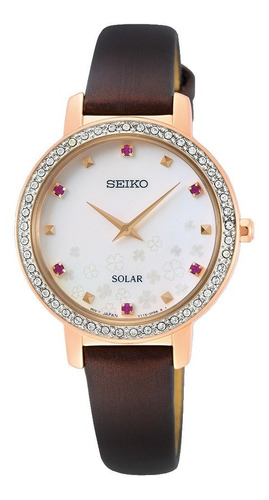 Reloj Seiko Dama Sup450p1 Malla Cuero Marron Edcn Swarovski