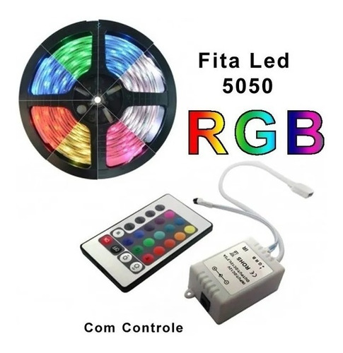 Fita Led  Rgb 5050 Ip20 Com Controle E Controladora 