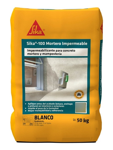 Sika 100 Mortero Impermeable Blanco Recubrimiento X 50 Kg