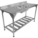 Mesa Para Trabalho Com Pia Inox Açougue Mercado Inox 304