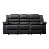 Sillon Reposet Reclinable 3 Cuerpos Tapizado En Simil Cuero Color Negro Diseño De La Tela Moderno