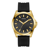 Reloj Guess Para Hombre Plata Casual Caballero Color De La Correa Negro Color Del Bisel Dorado Color Del Fondo Negro