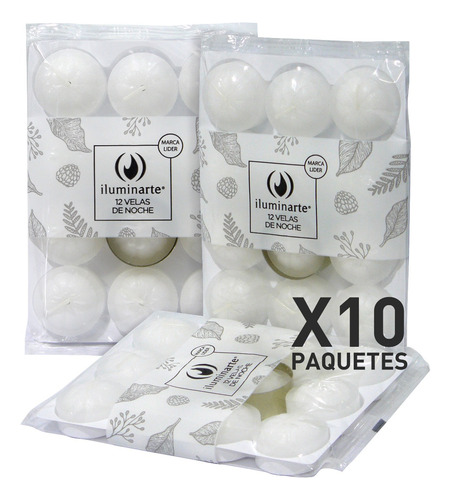 Velas De Noche Blancas 10 Paquetes X 12 U C/u Iluminarte 