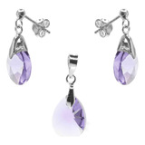 Conjunto De Plata 925 Swarovski® Elements Gotas Lavanda