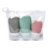 Kit 3 Frascos Silicone Para Viagem Sabonete Shampoo Creme Cor Cinza, Verde E Rosa