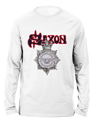 Camiseta Raglan Manga Longa Saxon - Strong Arm Of The Law