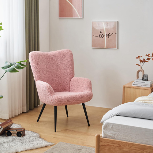 Yfo Boucle - Sillon De Tela Rosa Moderno Para Sala De Estar,