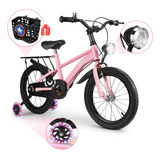 16'' Bicicleta Estática Para Niños Ajustable Con Cesta+luces