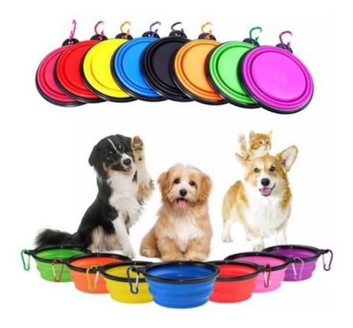 Plato Plegable Mascota Portatil Agua Comida Colores 18 Cms