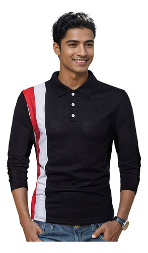 Playera Hombre Tipo Polo Manga Larga Moda Franjas