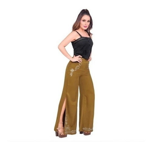 Maxi Pantalon Dama Con Bordados Y Abertura 990-56 Cklass 