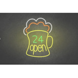 Letrero Led Neon Open Abierto Bar Cerveza Espuma Alto 31cm