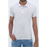 Camiseta Polo Masculina Ogochi Slim Casual Estampada Folhas