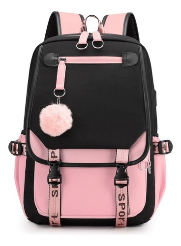 Mochila Escolar Bts Com Porta Usb E Bola De Sopro