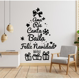 Vinilo Navidad Árbol Para Pared, Vidriera Baila Ríe 90x60cm