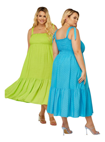 Vestidos Moda Gestante Plus Size Verão Leve Kit Com 2