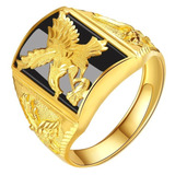 Anillo Argolla Águila Piedra Americana Ajustable Para Hombre