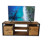 Mueble Rack Tv 65 Industrial Hierro Madera 160x35x60 Puertas