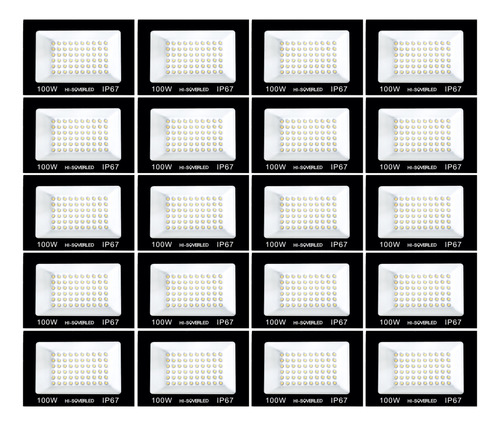 Kit 20 Refletor Led 100w Holofote Bivolt Prova Dágua Ip67