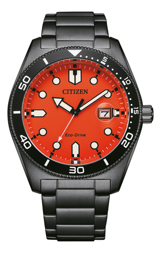 Reloj Citizen Aw176588x Para Hombre Triple Manecilla Fecha Color De La Malla Negro Color Del Bisel Negro Color Del Fondo Naranja