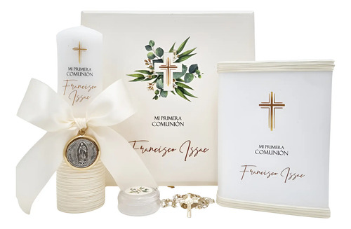 Biblia Kit Primera Comunion Cruz Flores Caja Madera Kc002