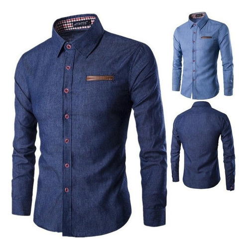 Camisa Casual De Hombre Camisa Vaquera Slim Fit