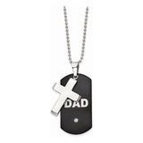 Colar Chisel Em Aço Inoxidável Dog Tag Com Cz Cross Men 56cm