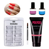 Kit Polygel Alongamento Molde F1 Pincel Prime Top Coat Unha