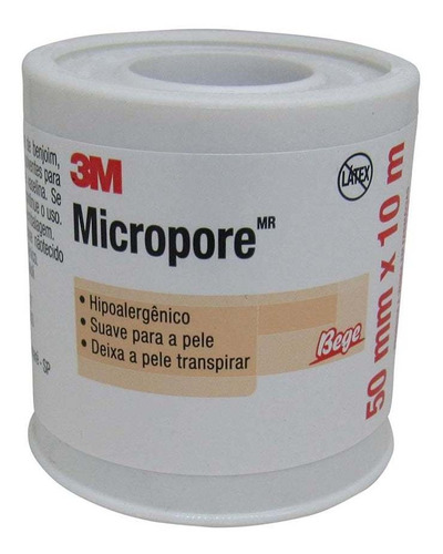 Fita Micropore 50mm X 10m Hipoalergênica Bege 3m Kit 4un