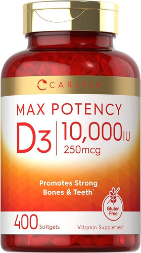 Vitamina D3 Softgels Natural 10,000iu 400 Tabletas Eg D9