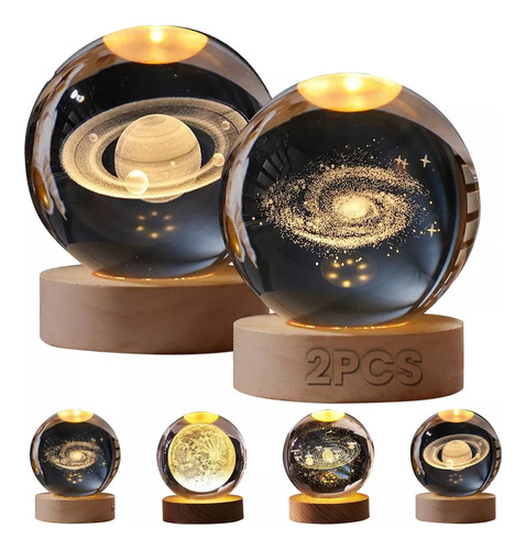 2pcs Led Luz De Noche 3d Lampara Saturno Bola De Cristal